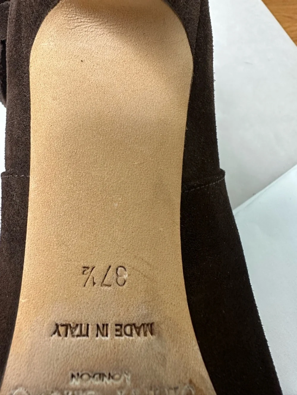 Jimmy Choo Dark Brown Marina Suede Heeled Booties 37.5 (with box & dustbag) - Picture 7 of 7